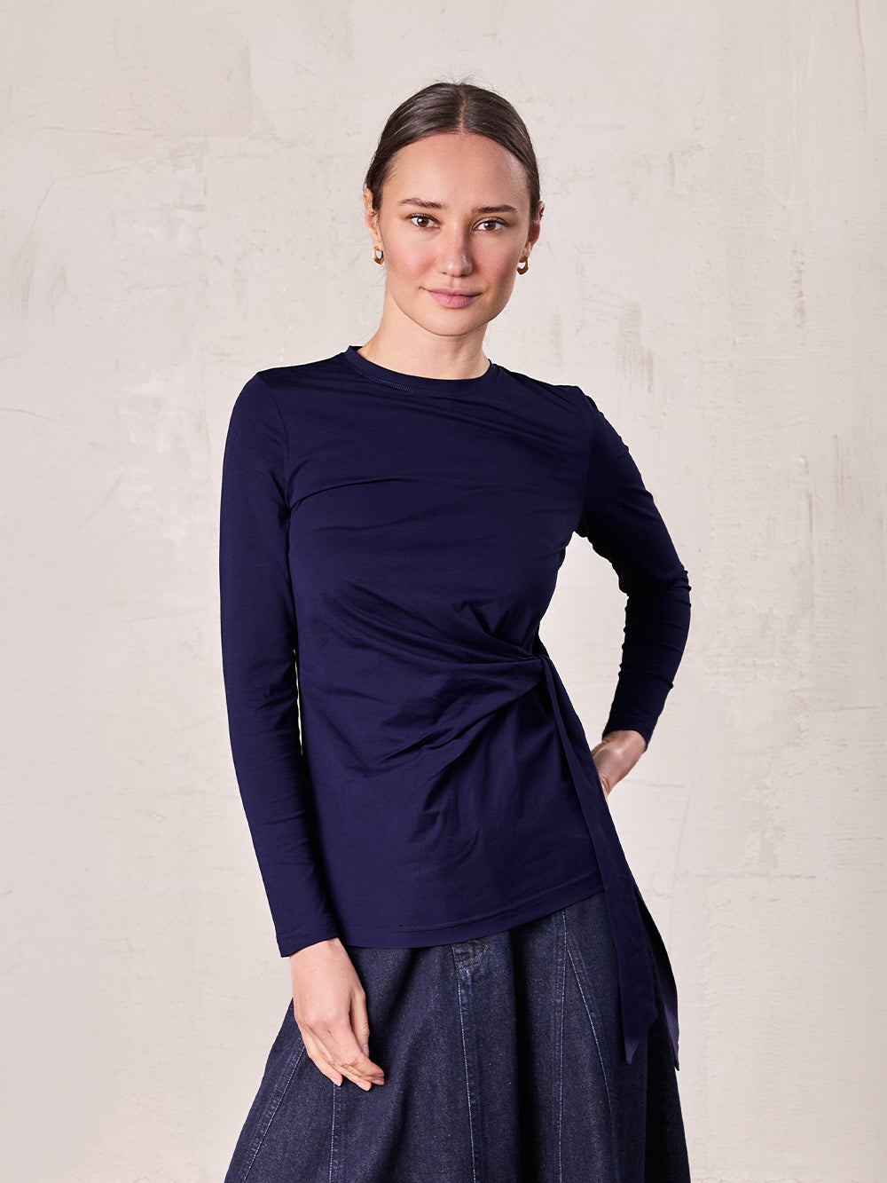 Side Tie T-Shirt-Navy
