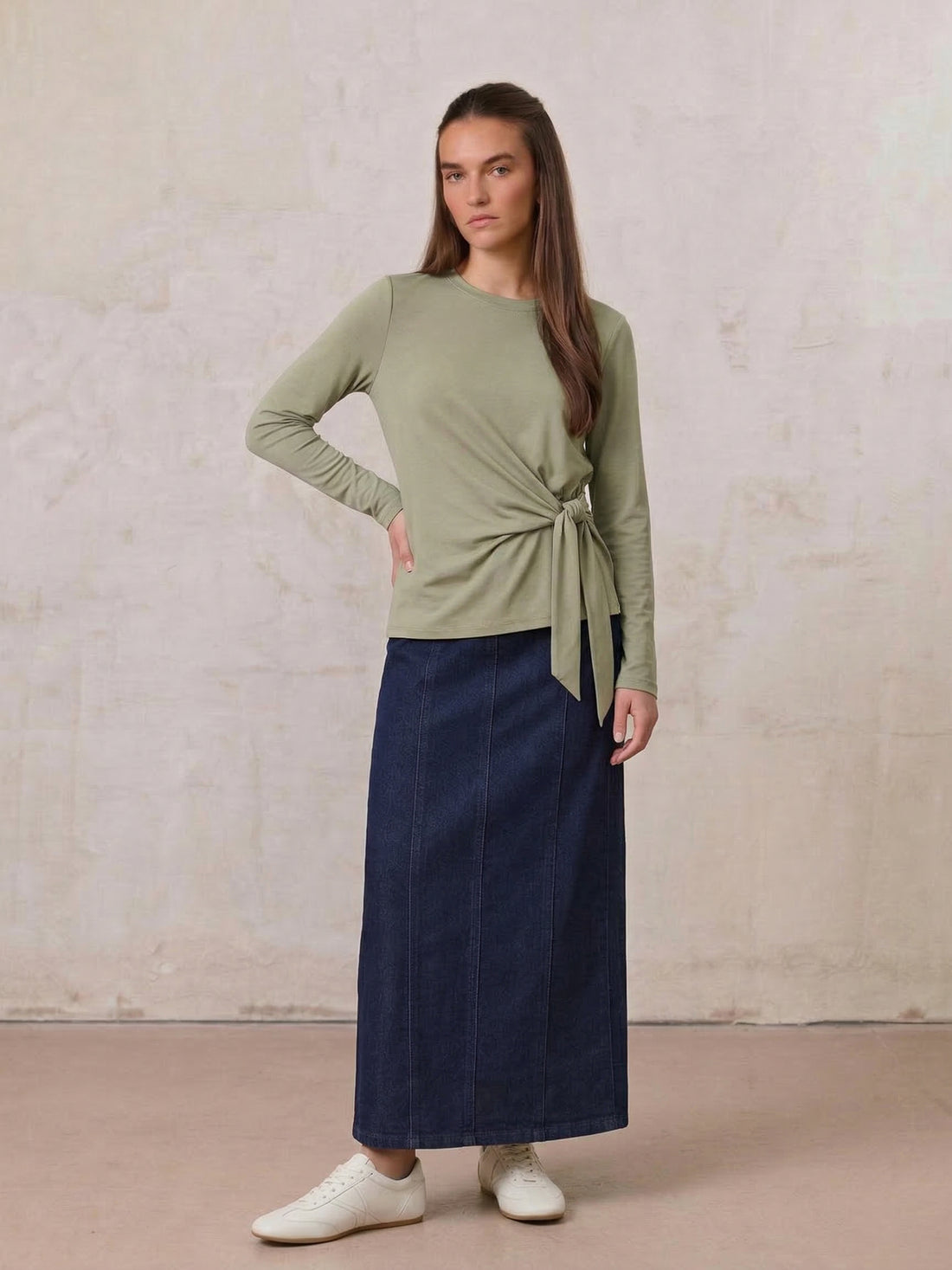 Side Tie T-Shirt-Olive Green