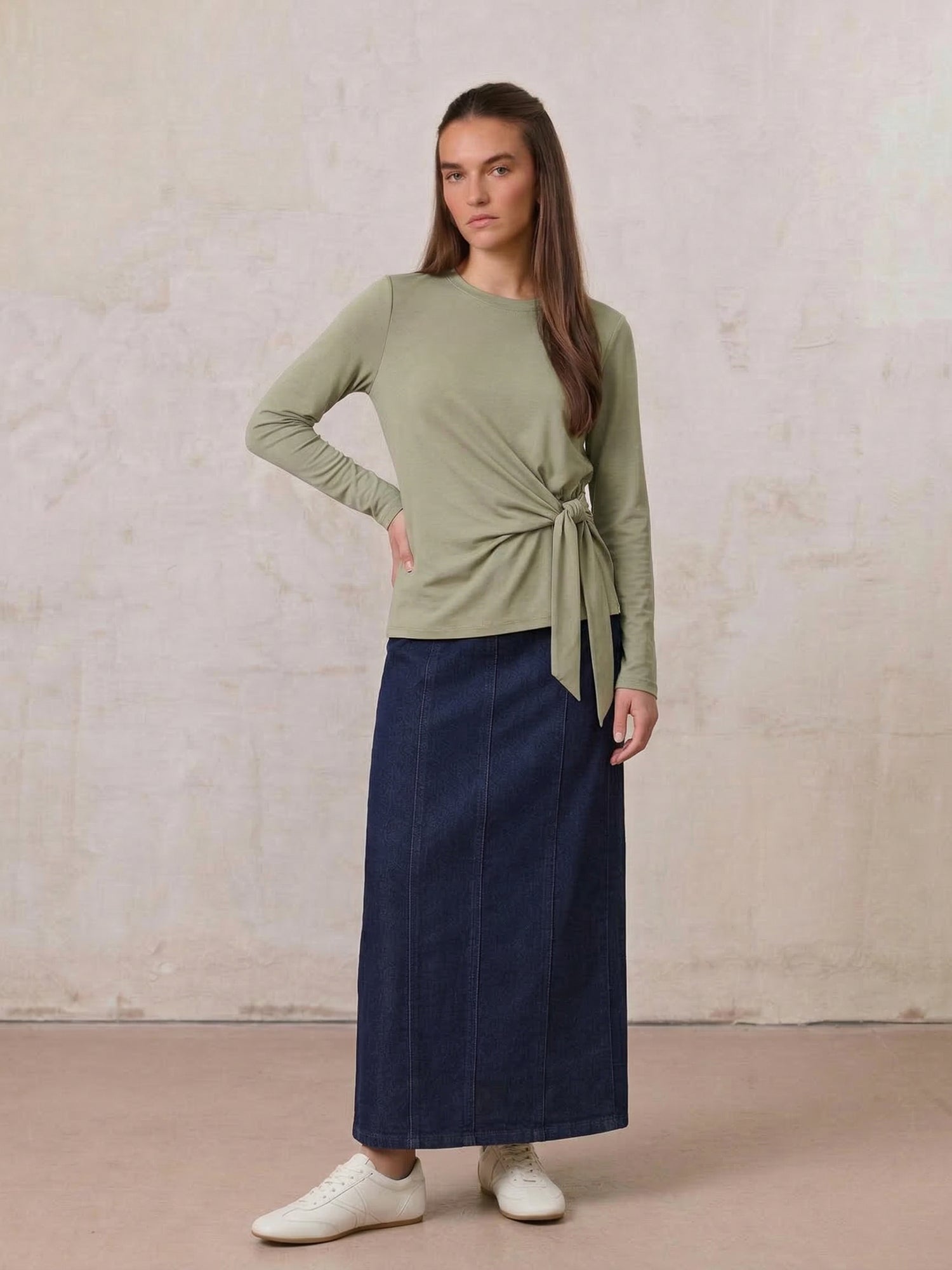 Side Tie T-Shirt-Olive Green