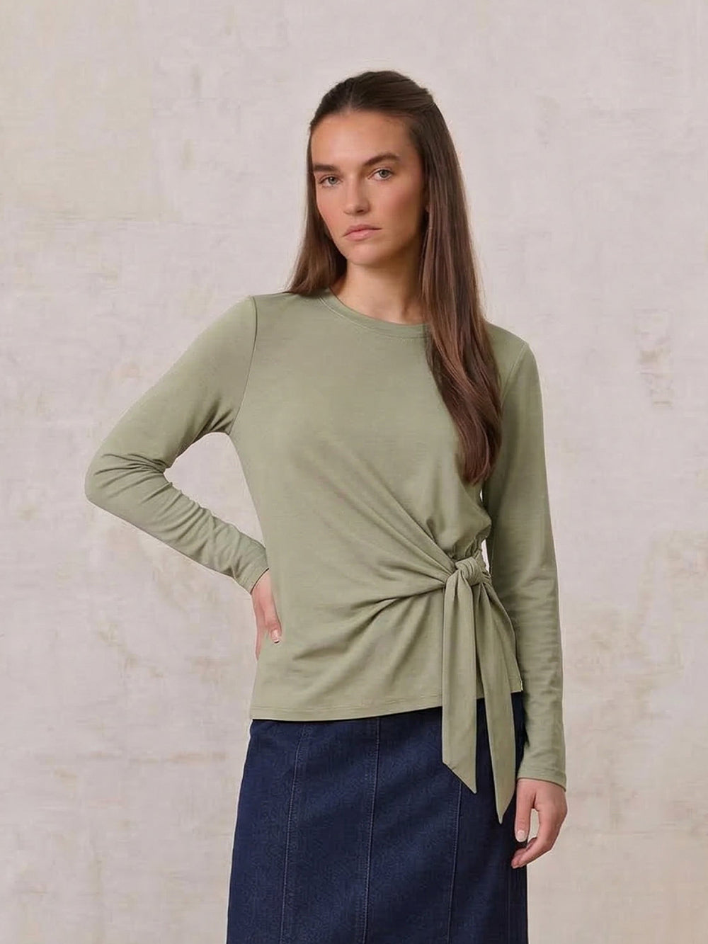 Side Tie T-Shirt-Olive Green