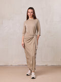 Side Tie T-Shirt Dress-Fawn