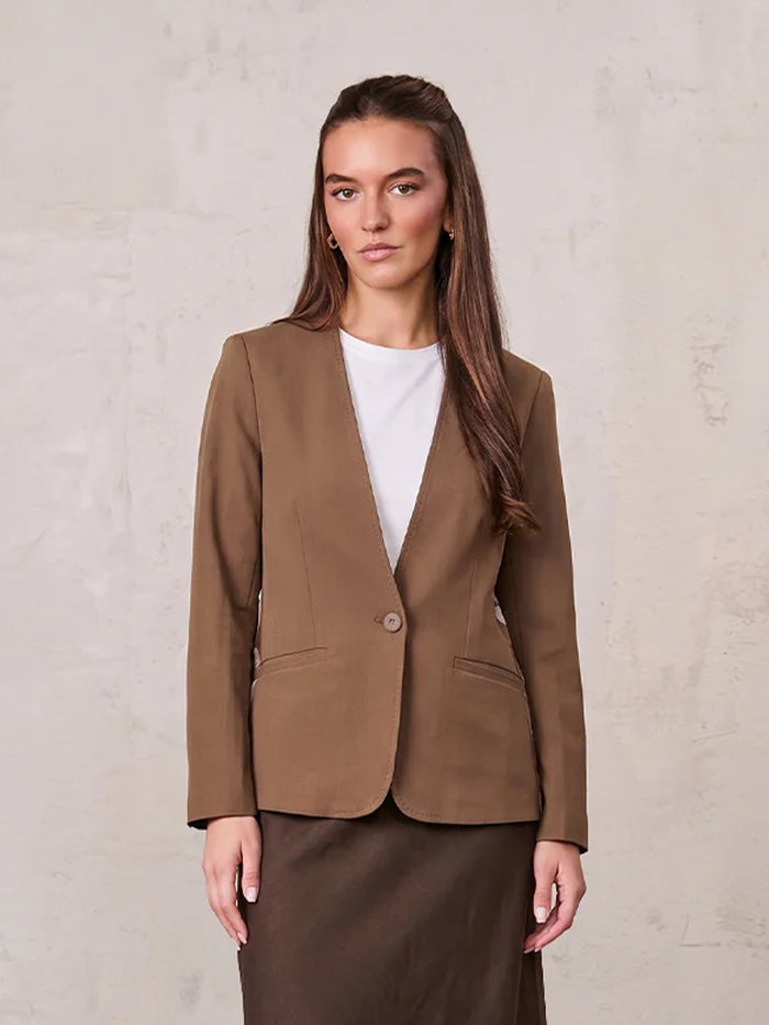 Silky Back Printed Blazer-Brown/Cream