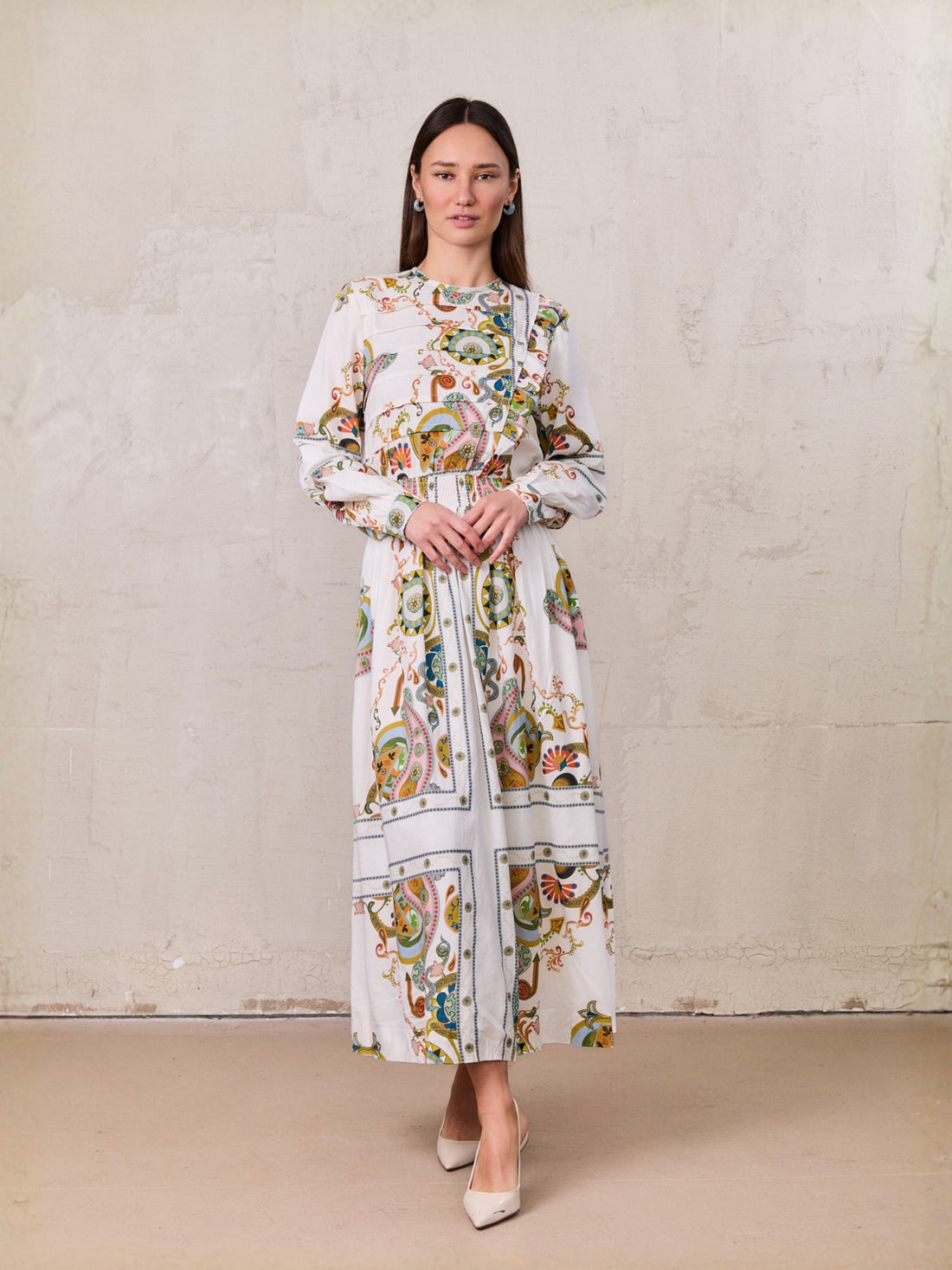 Smocked Waist Dress-Oriental Paisley