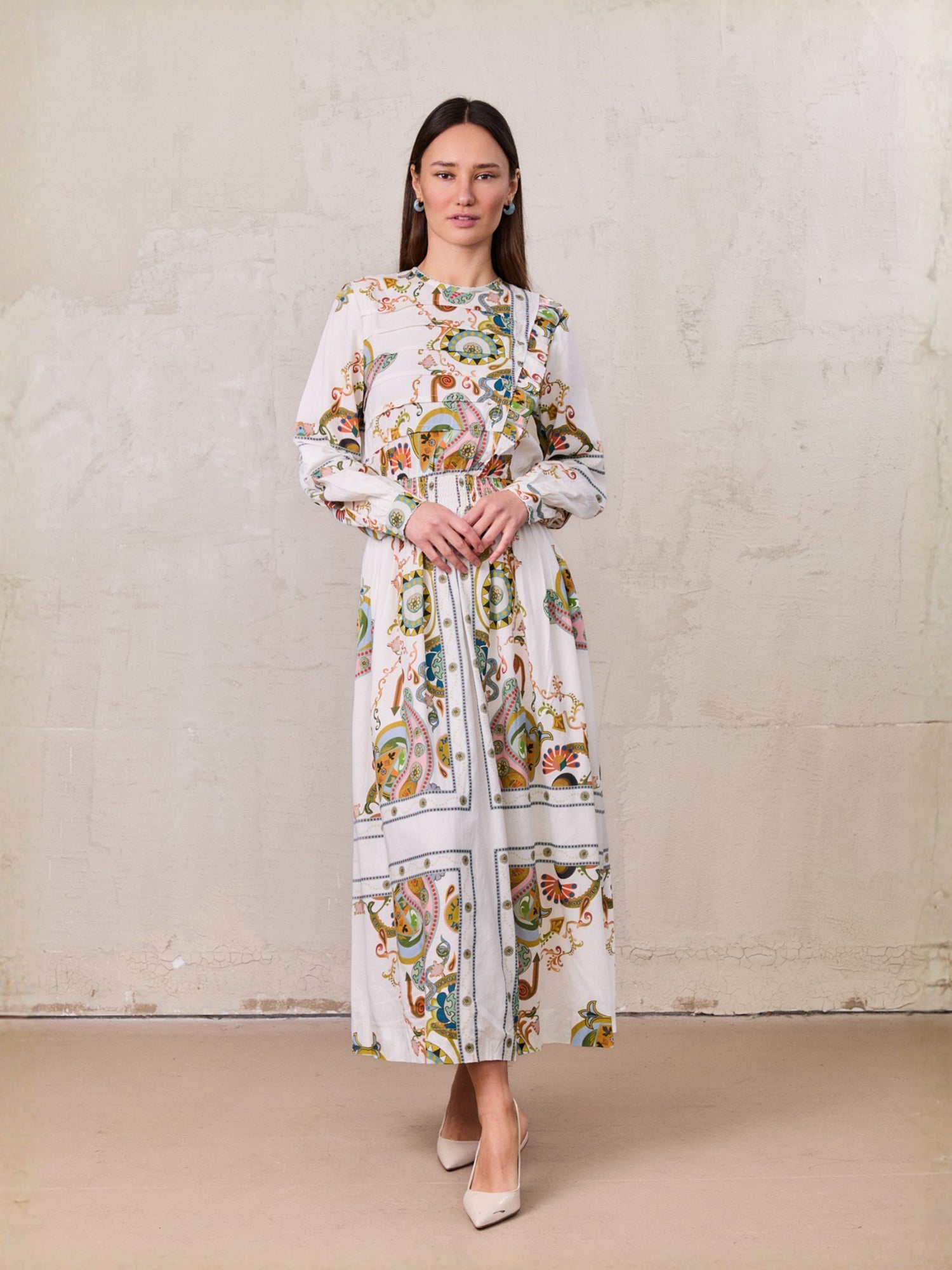 Smocked Waist Dress-Oriental Paisley