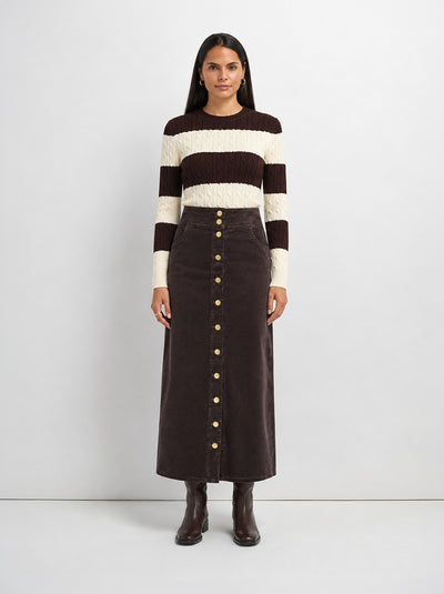 Snap Down Corduroy Skirt - Cement/Brown