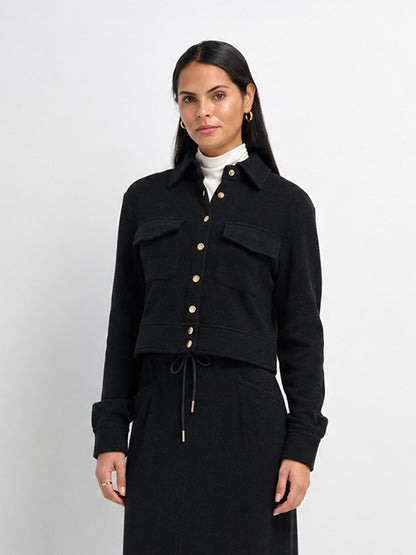 Soft Ribbed Crop Jacket - Black