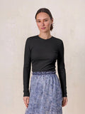 Soft Ribbed High V Tee-Black