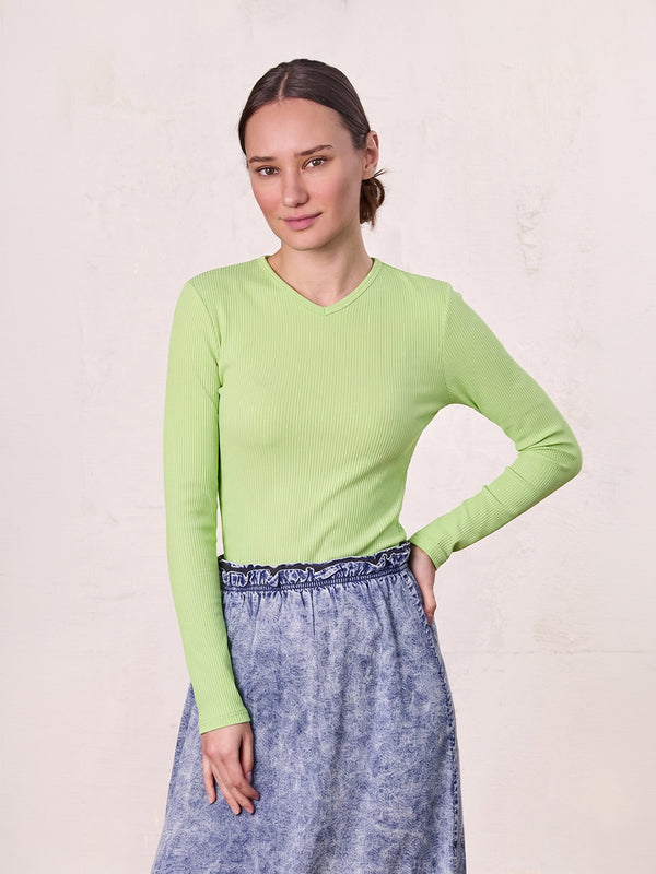 Soft Ribbed High V Tee-Bright Lime