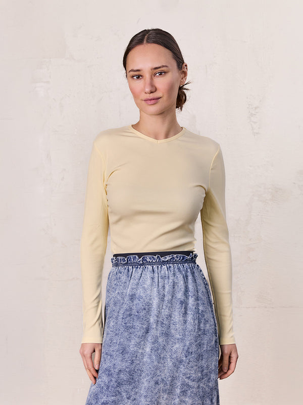 Soft Ribbed High V Tee-Butter Yellow