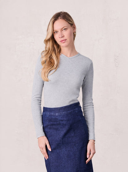 Soft Ribbed High V Tee-Heathered Grey