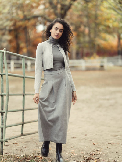 Solid Crew Crop Cardigan-Light Grey