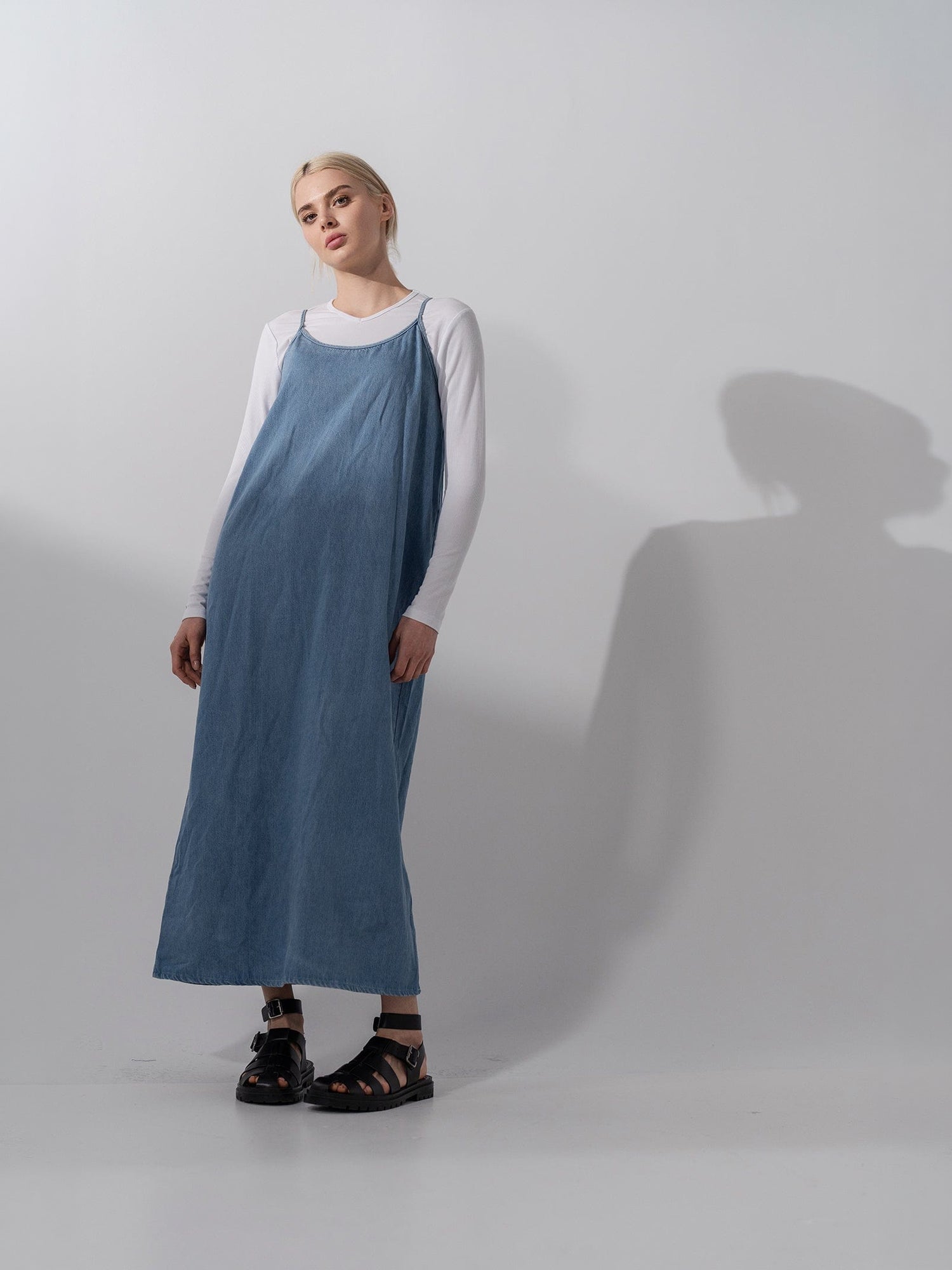 Women’s Denim Crew Neck Slip Dress - Size XS