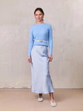 Solid Faux Satin Slip Skirt-Light Blue