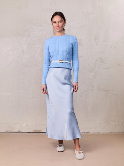 Solid Faux Satin Slip Skirt-Light Blue