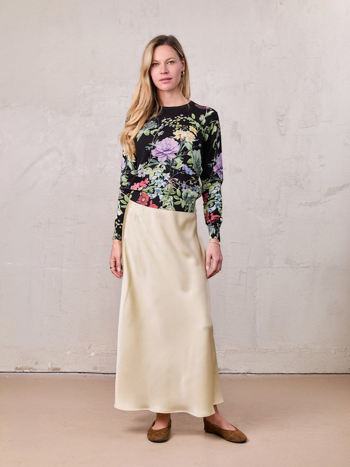 Solid Faux Satin Slip Skirt-Yellow