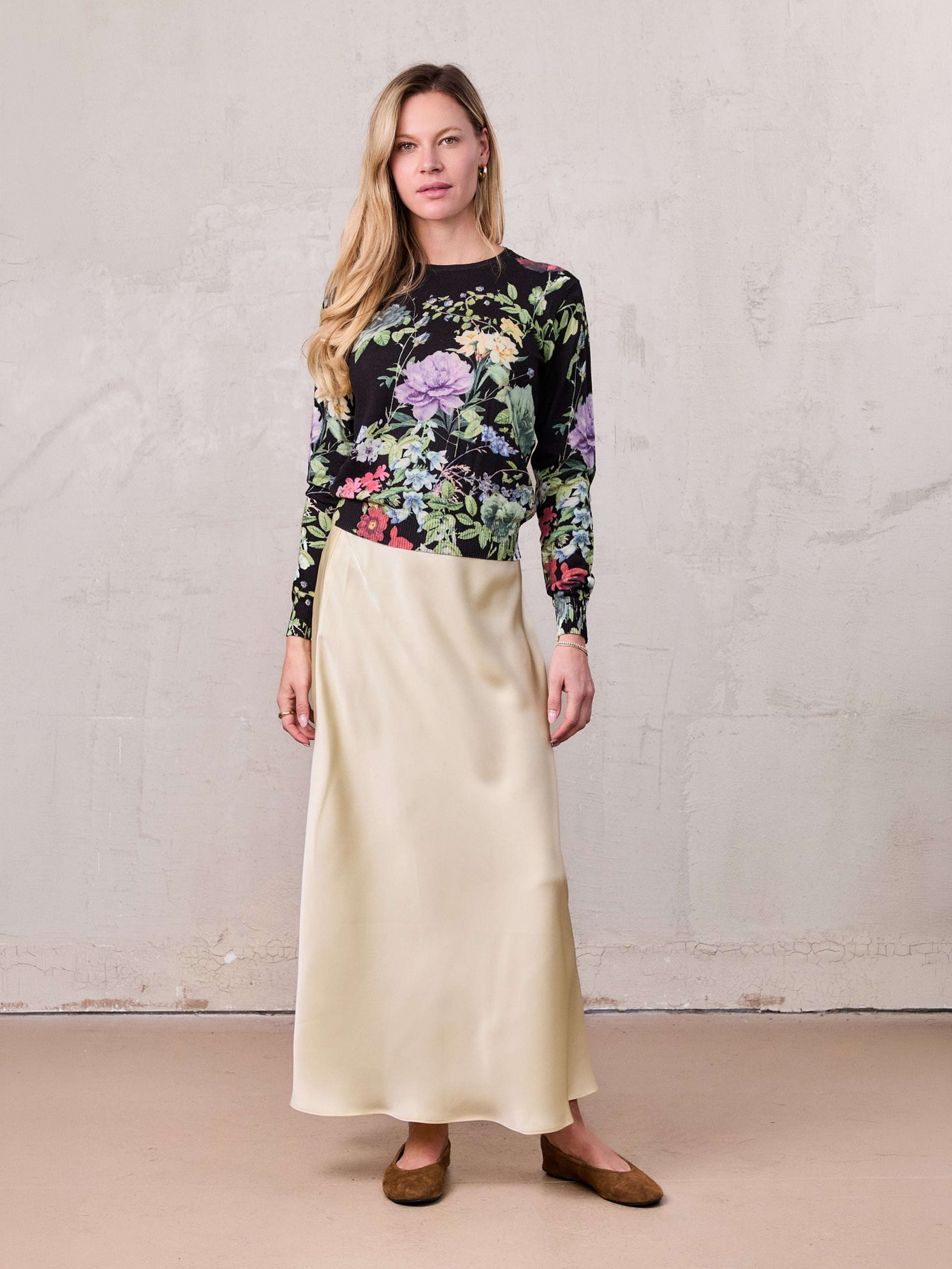Solid Faux Satin Slip Skirt-Yellow