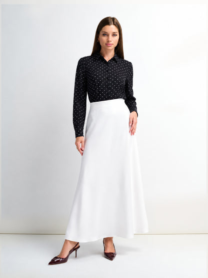 Solid Satin Slip Skirt-White