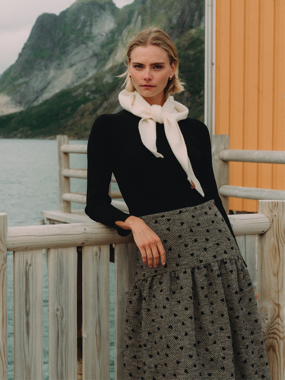 Curved Yoke Gathered Skirt - Embroidered Hearts