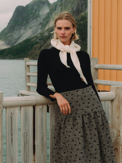 Curved Yoke Gathered Skirt - Embroidered Hearts