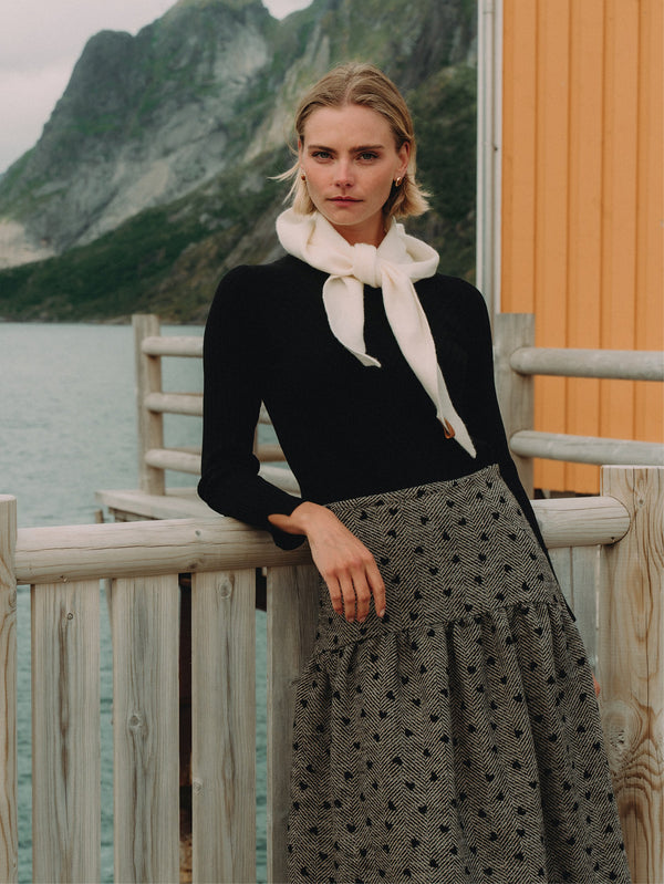 Curved Yoke Gathered Skirt - Embroidered Hearts
