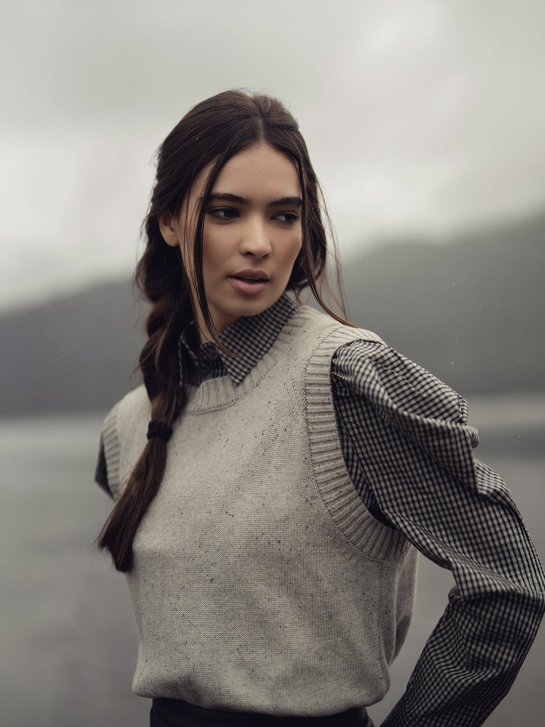 Speckled Crew Neck Vest-Ivory