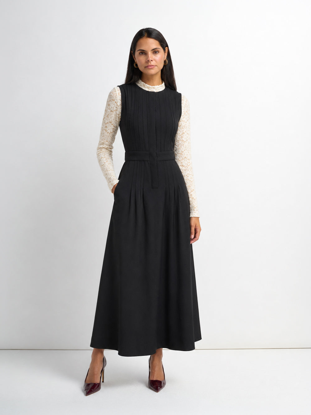 Stitch Down Pleat Jumper-Black