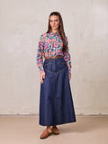 Stitched Design Denim Skirt-Dark Blue