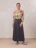Stitched Pleated Denim Skirt-Grey
