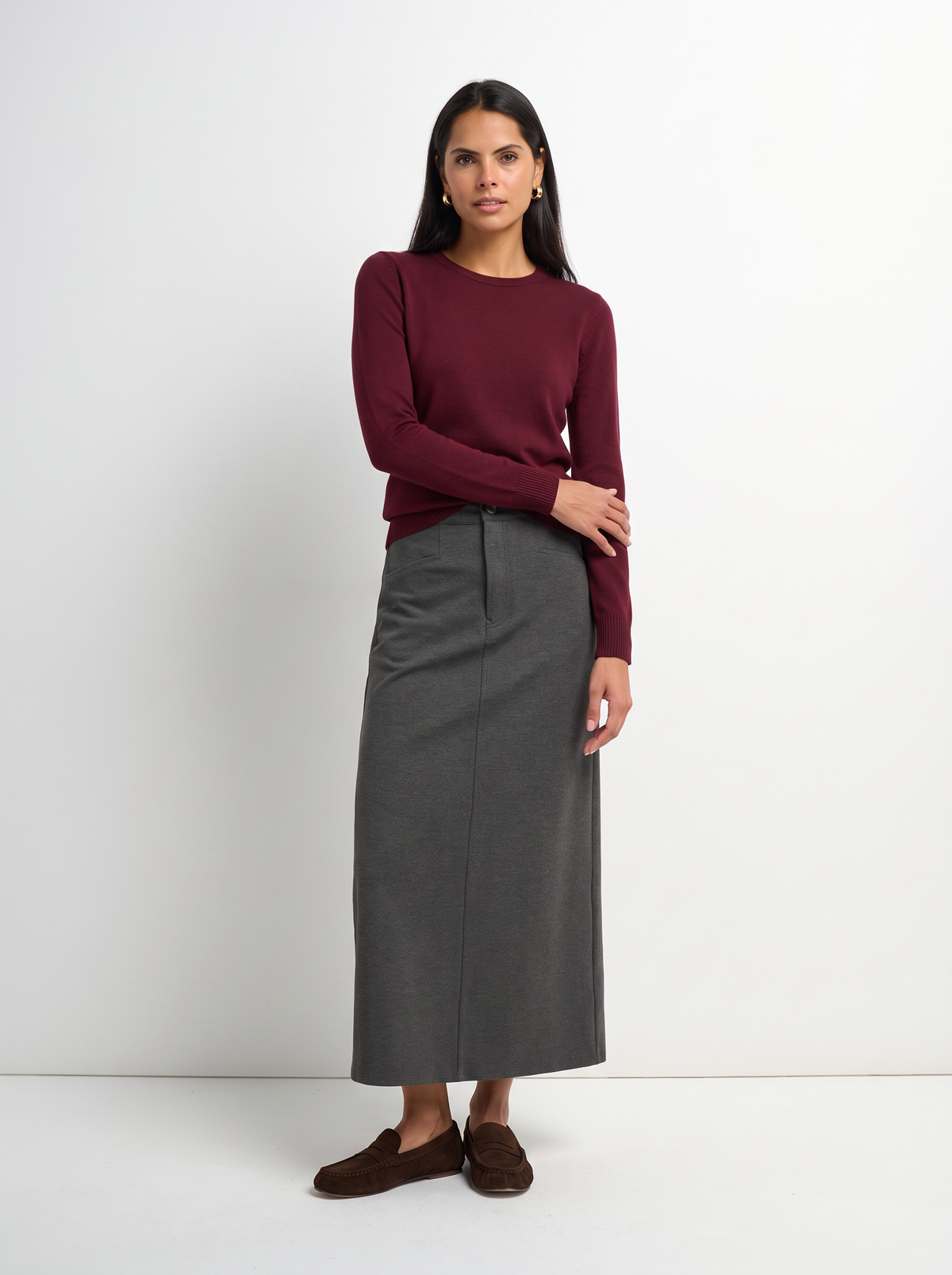 Straight Ponte Maxi Skirt - Grey