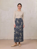 Straight Maxi Denim Skirt-Plaid Tan Floral