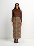 Straight Maxi Skirt - Camel Plaid