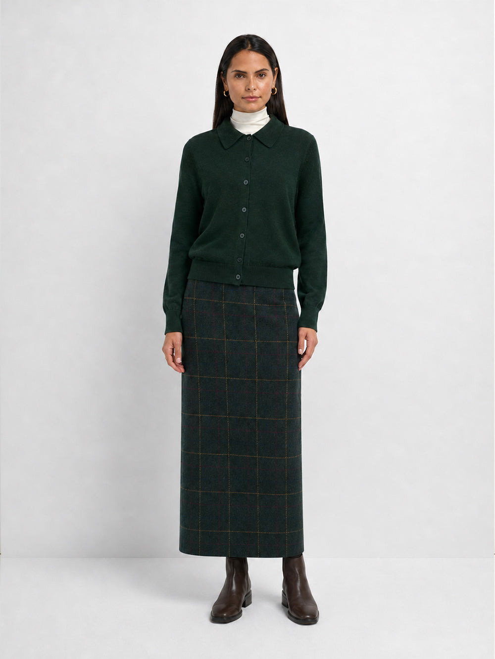 Straight Maxi Skirt - Green Plaid