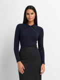 Asymmetrical Button Collar Sweater - Navy