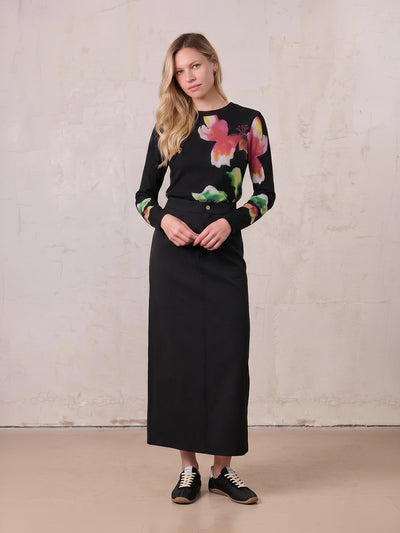 Straight Ponte Maxi Skirt-Black