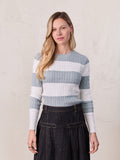 Striped Cable Sweater-Dusty Mint/White