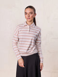 Striped Collar Bomber Tee-Tan/White