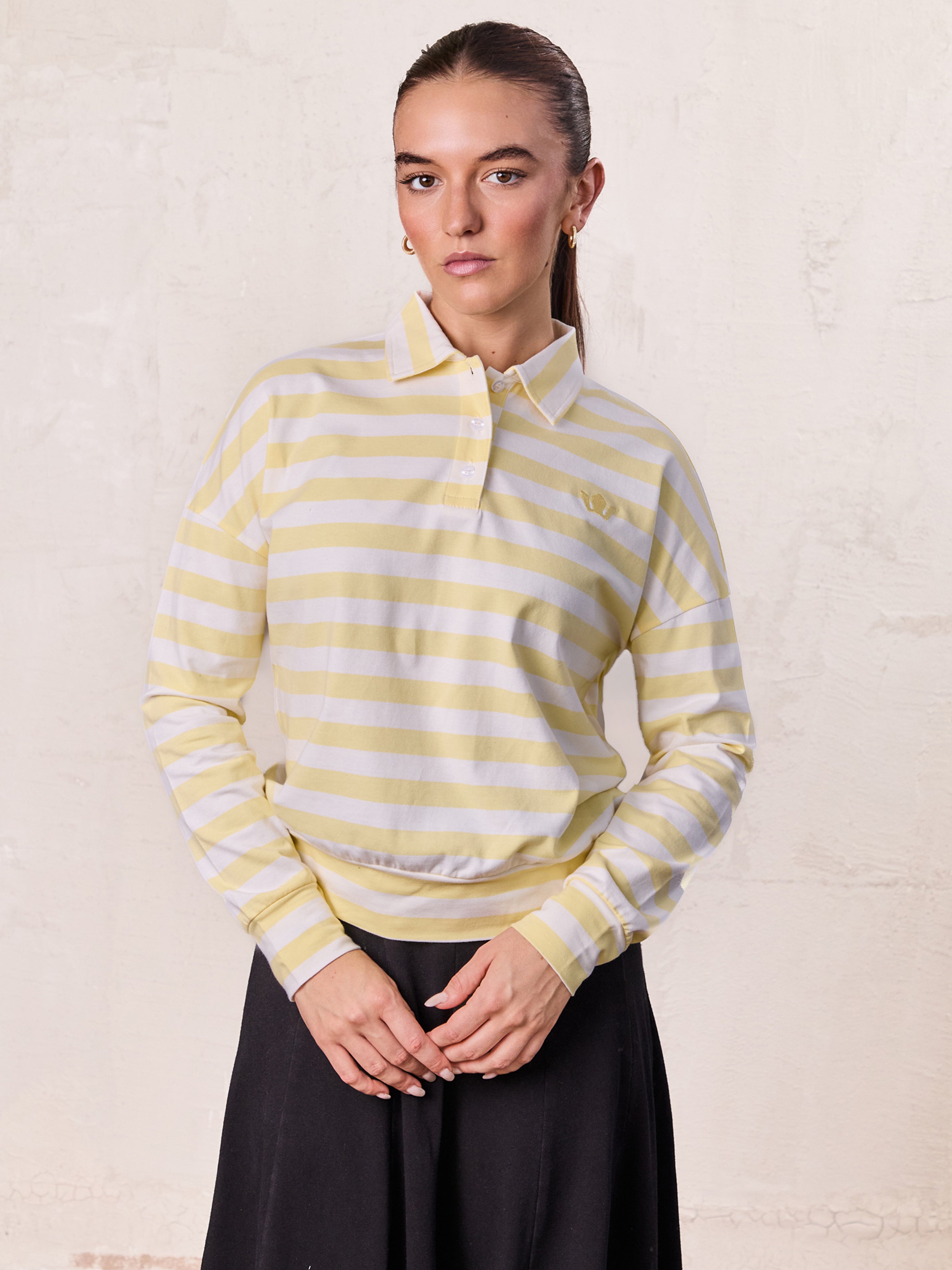 Striped Collar Bomber Tee-Yellow/White