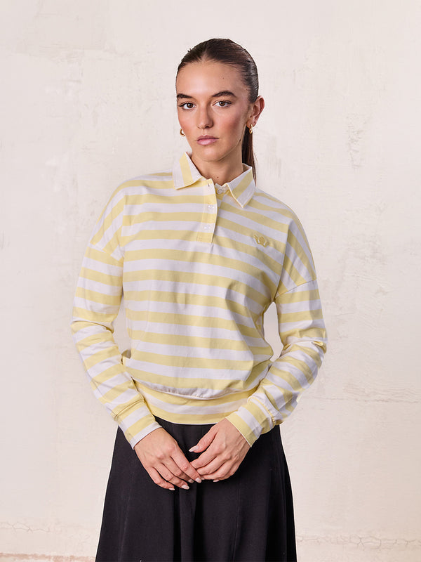Striped Collar Bomber Tee-Yellow/White