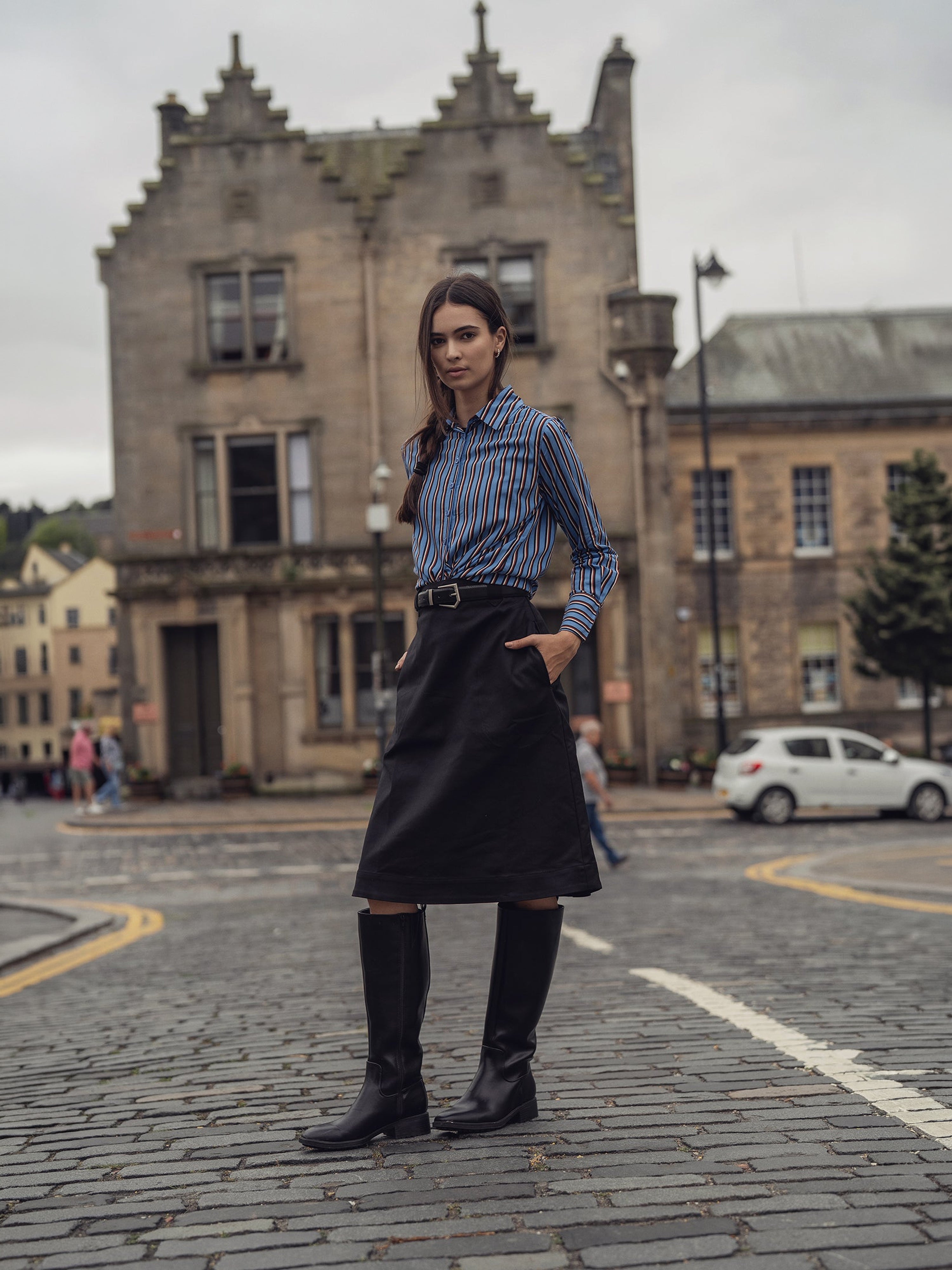 Striped Cotton Blouse-Blue Pinstripe