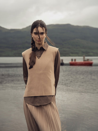 Striped Cotton Blouse-Brown Thin Stripe