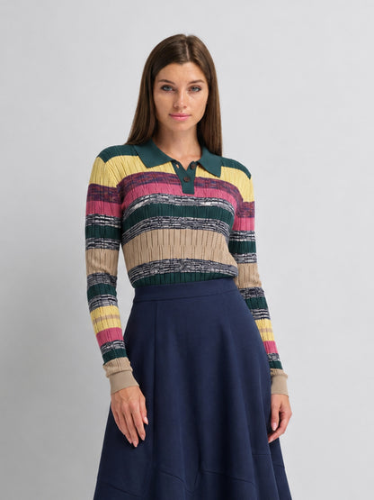 Striped Mixed Media Polo-Multi