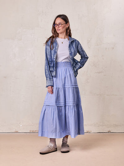 Striped Prairie Skirt-Light Blue
