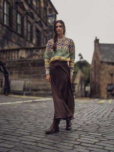 Suede Trumpet Skirt-Brown