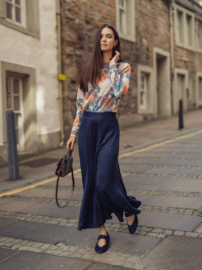 Suede Trumpet Skirt-Navy