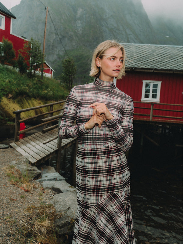 Mesh Plaid Turtleneck - Red Plaid