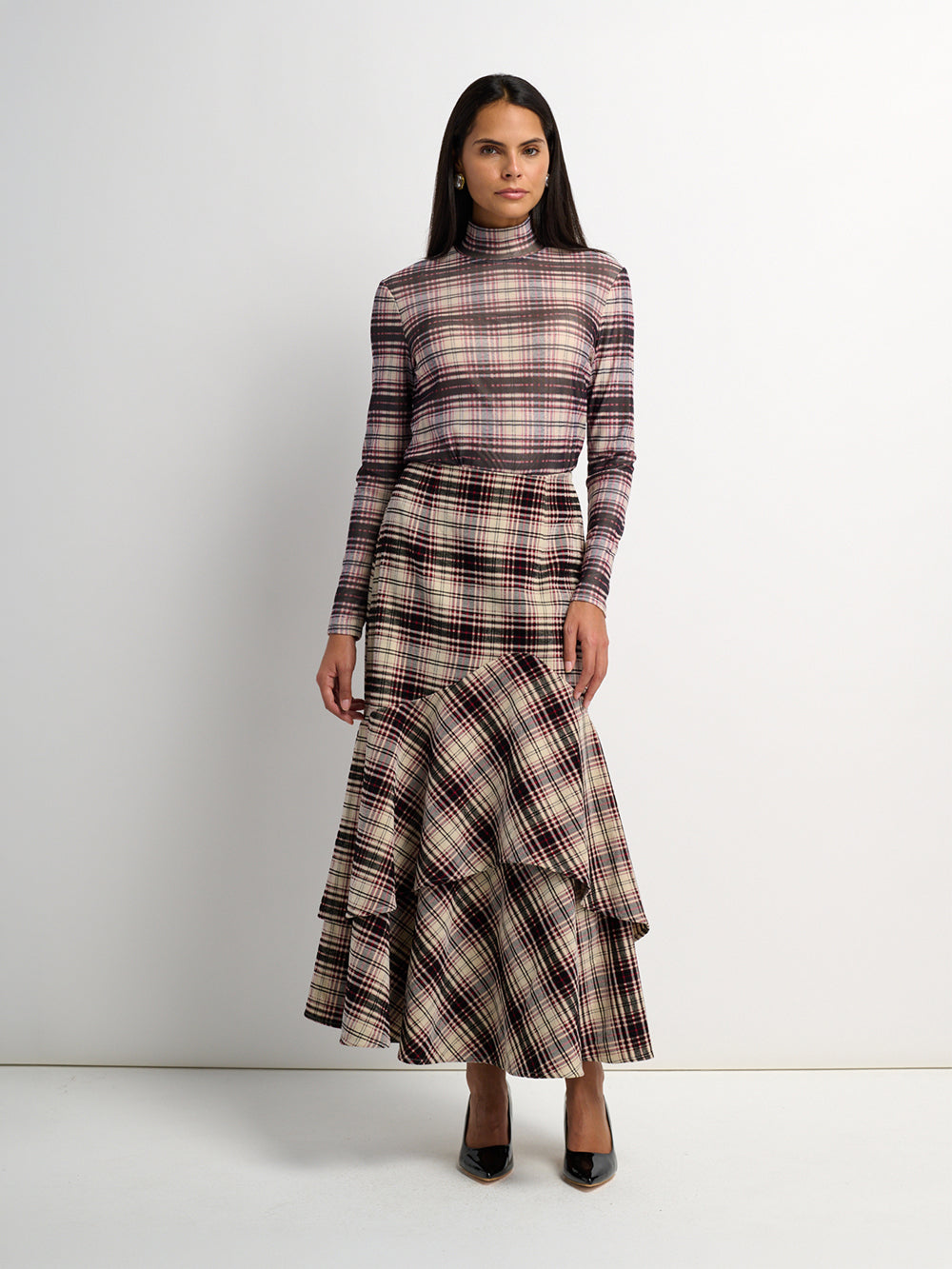 Double Layer Plaid Skirt - Red Plaid