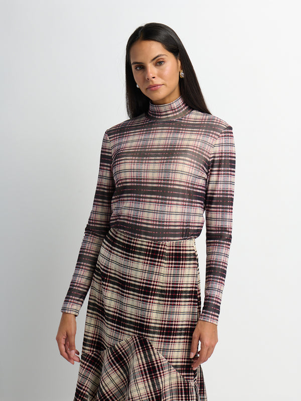 Mesh Plaid Turtleneck - Red Plaid