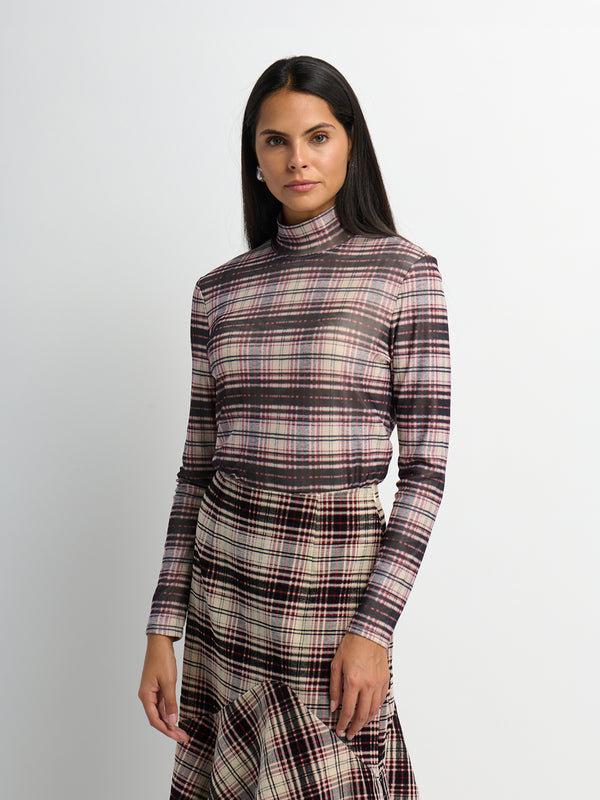 Mesh Plaid Turtleneck - Red Plaid