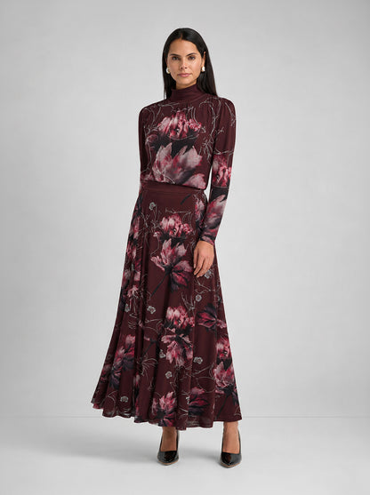Mesh Trumpet Skirt - Burgundy Floral