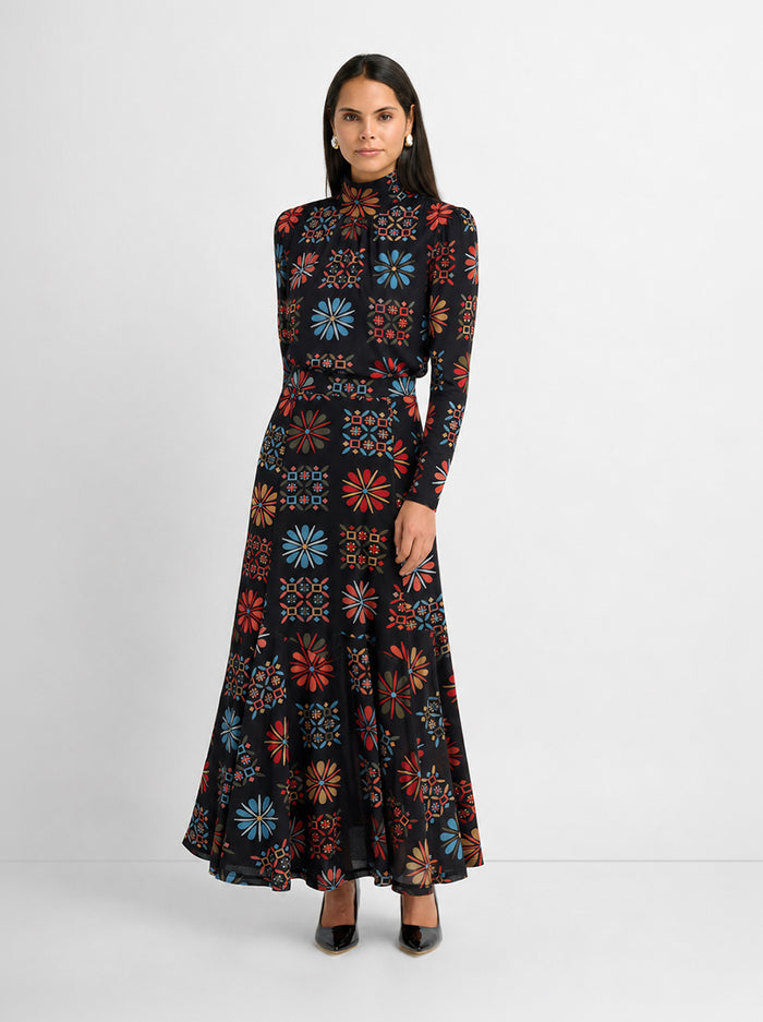 Mesh Trumpet Skirt - Color Geo Floral